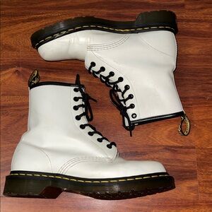 Womens Dr. Martens White and Black Lace-Up Boots